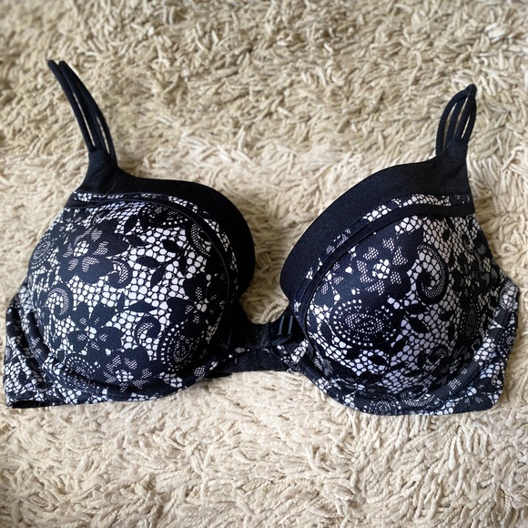 Victoria's Secret Black and White Lace Printed Bow Detail Very Sexy Push Up - Picture 7 of 7